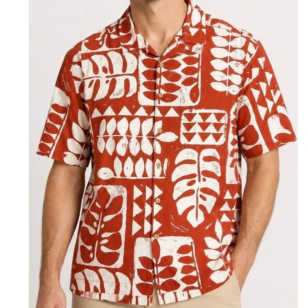 Quiksilver Hawaiian Shirt‎ Men's XL Red White Aloha Comfort Fit Button Up